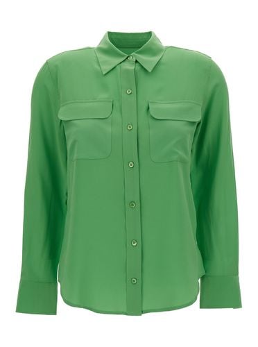 Slim Signature Emerald Green Shirt With Classic Collar In Silk Woman - Equipment - Modalova
