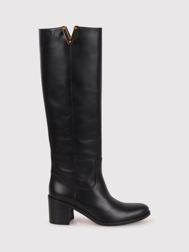 Mm Logo Plaque Knee-high Boots - Via Roma 15 - Modalova