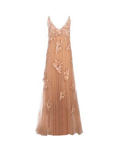 Beige Tulle Long Dress With Floral Lace - Ermanno Scervino - Modalova