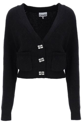 Black Merino Wool Blend Cardigan - Ganni - Modalova