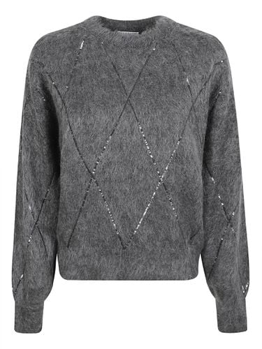 Diamond Pattern Fur Applique Sweater - Brunello Cucinelli - Modalova