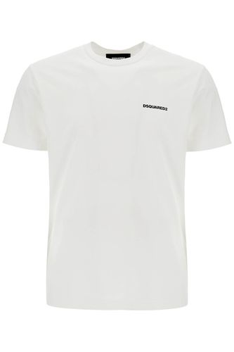 Mens White Cotton T-shirt With Embroidered Logo - Dsquared2 - Modalova