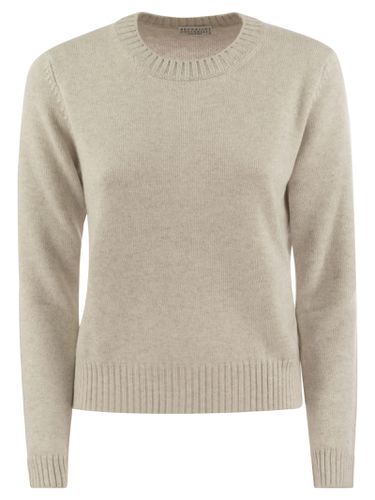 Cashmere Sweater With Shiny Cuff Details - Brunello Cucinelli - Modalova