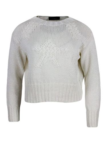 Long-sleeved Crew-neck Sweater In Cotton With Refined Star Work On The Front - Lorena Antoniazzi - Modalova