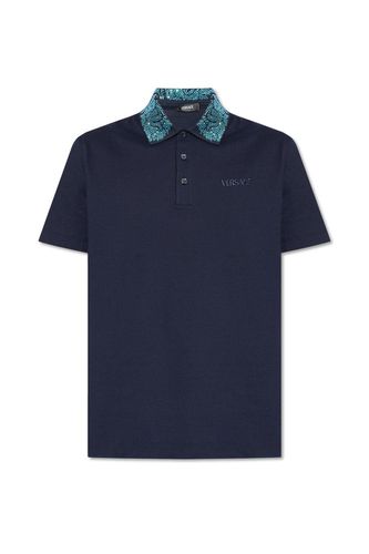 Glass Embellished Short-sleeved Polo Shirt - Versace - Modalova