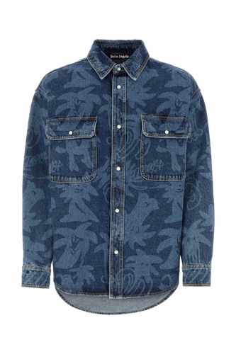 Printed Denim Oversize Shirt - Palm Angels - Modalova