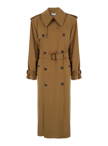 Brown Single-breasted Trench Coat In Viscose Blend Woman - Saint Laurent - Modalova