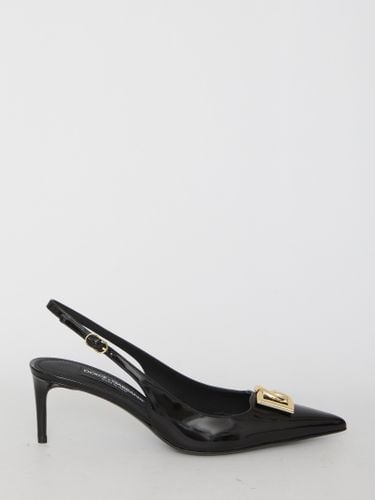 Leather Slingback Pumps With Logo - Dolce & Gabbana - Modalova