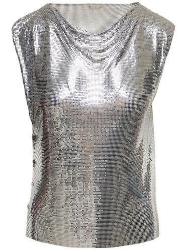 Silver-colored Sleeveless Top With Draped Neckline In Metal Mesh Woman - Paco Rabanne - Modalova