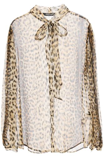 Leopard Print Silk Shirt With Lavalliere Collar - Roberto Cavalli - Modalova