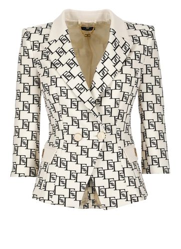 Double Breast Jacket Logo Print And Plaque - Elisabetta Franchi - Modalova