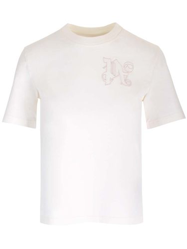 White T-shirt With Monogram - Palm Angels - Modalova