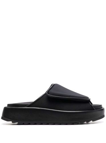 Black Leather And Scuba Slide Sandals With Velcro Closure - GIA BORGHINI - Modalova