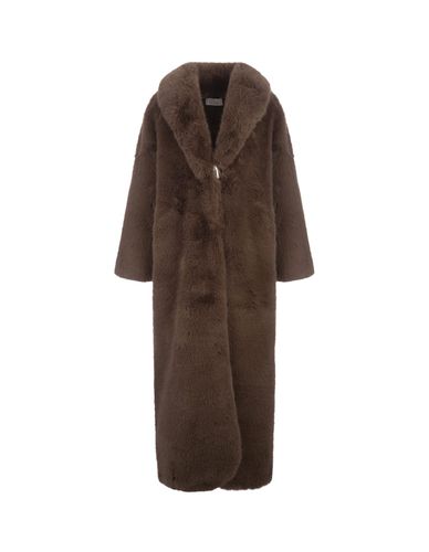 Long Faux Fur Coat With Brooch - Giuseppe di Morabito - Modalova