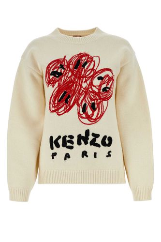 Ivory Wool Oversize Drawn Varsity Sweater - Kenzo - Modalova