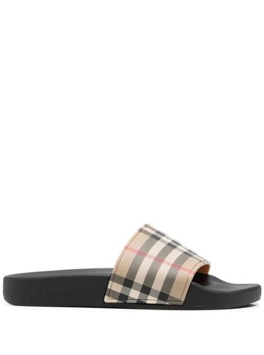 Brown Slides Sandals With Vintage Check Motif In Polyurethane - Burberry - Modalova