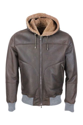 Shearling Bomber Jacket With Hood With Drawstring And Trims In Stretch Knit And Zip Closure - Barba Napoli - Modalova