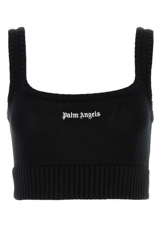 Logo Embroidered Cropped Knitted Tank Top - Palm Angels - Modalova