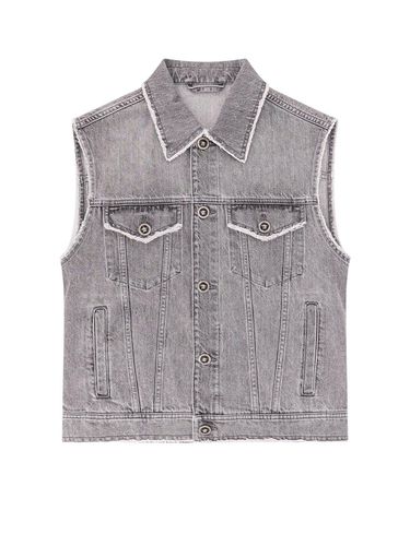 Logo Patch Frayed Denim Gilet - Versace - Modalova