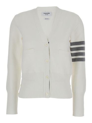 Milano Classic V Neck Cardigan W/ 4 Bar Stripe In Cotton Crepe - Thom Browne - Modalova