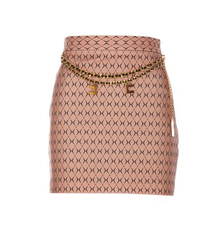 Crepe Diamond Print Mini Skirt With Chain - Elisabetta Franchi - Modalova