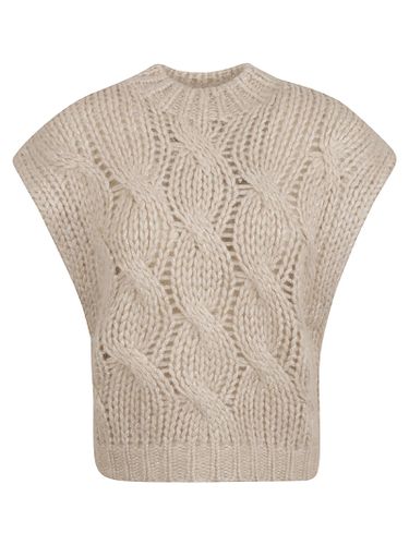 Cape Sweater With Sleeveless Mock Neck With Cable Knit - Brunello Cucinelli - Modalova