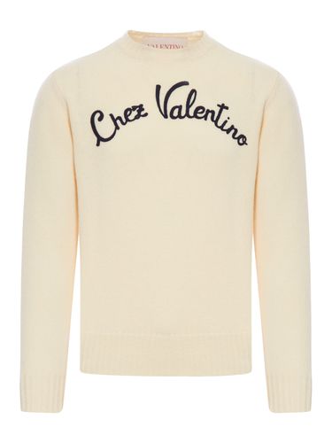 Crewneck Wool Sweater With Chez Valentino Embroidery - Valentino Garavani - Modalova