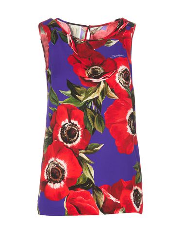 Charmeuse Tank Top With Anemone Print - Dolce & Gabbana - Modalova