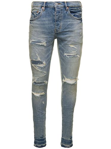 Light Skinny Jeans With Rips Detail In Stretch Cotton Denim Man - Purple Brand - Modalova