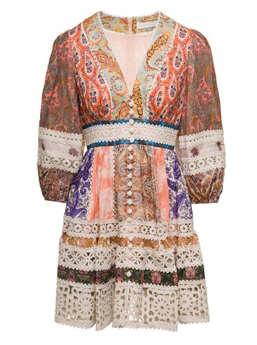 Mini Dress With Puff Sleeves And All-over Paisley Print In Linen Woman - Zimmermann - Modalova