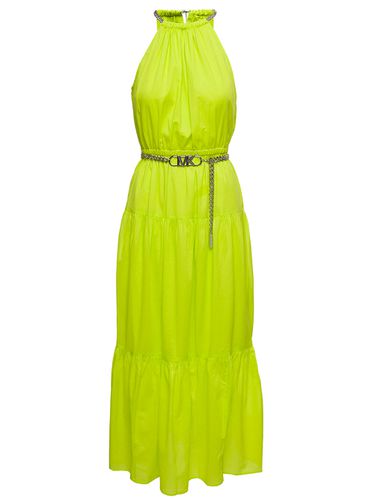Neon Halter Neck Maxi Dress With Chain Belt With Logo In Cotton Woman - MICHAEL Michael Kors - Modalova