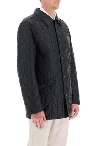 Quilted Jacket With Leather Logo Patch - Ferragamo - Modalova