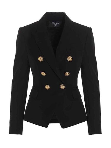 Double Breast Blazer Jacket With Logo Buttons - Balmain - Modalova