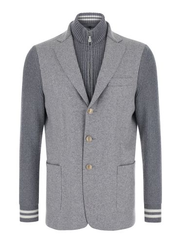 Grey Single-breasted Jacket With Bib In Knit Man - Eleventy - Modalova