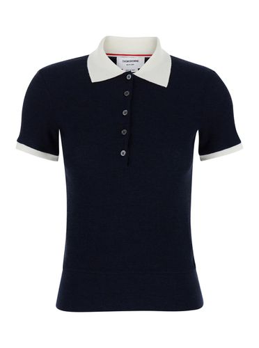 Fitted Polo Shirt With Contrasting Collar In Wool Woman - Thom Browne - Modalova