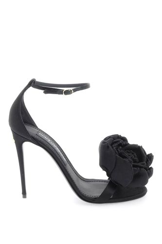 Satin Sandals With Floral Application - Dolce & Gabbana - Modalova