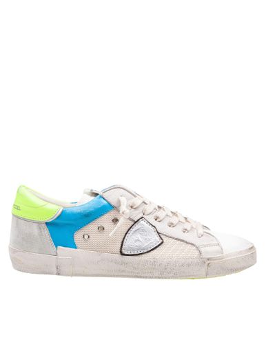 Sneakers Prsx In Fabric And Leather Color White And Fluorescent Yellow - Philippe Model - Modalova