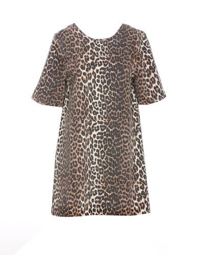 Ganni Print Denim Leopard Dress - Ganni - Modalova