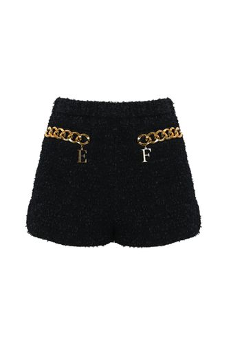 Tweed Shorts With Logo Chain - Elisabetta Franchi - Modalova