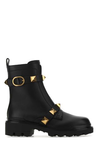 Black Leather Roman Stud Ankle Boots - Valentino Garavani - Modalova