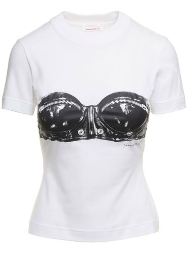 Fitted T-shirt With Bustier Print In Cotton Woman - Alexander McQueen - Modalova