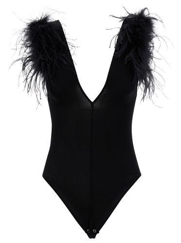 Bodysut With V Neckline And Feathers In Lightweight Georgette Woman - Pinko - Modalova