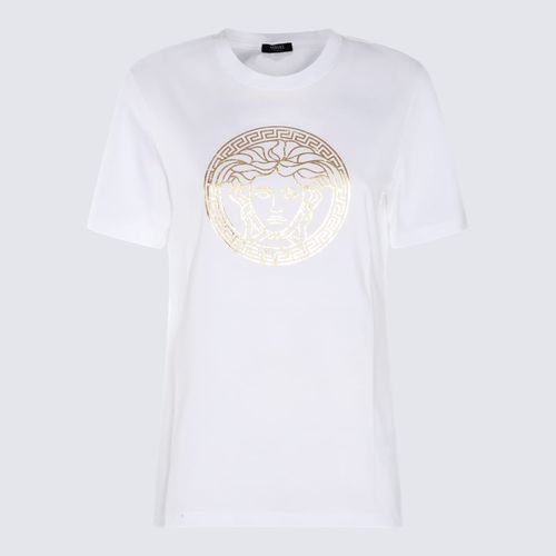 White And Gold-tone Cotton T-shirt - Versace - Modalova