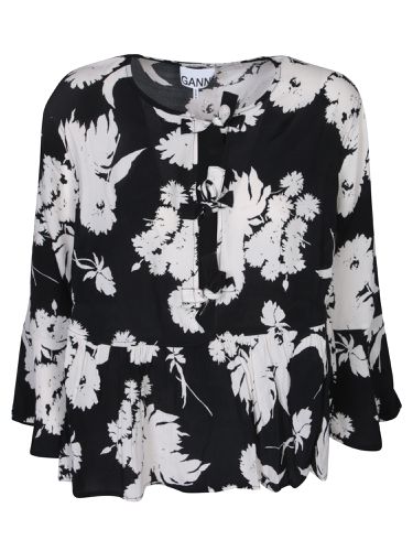 Ganni Black And White Print Blouse - Ganni - Modalova