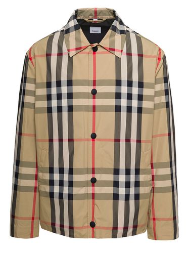 Sussex Jacket With Vintage Check Motif And Snap Buttons In Polyamide Man - Burberry - Modalova