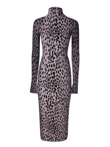 Long Leopard Knit Dress Lilac And Black - SSHEENA - Modalova