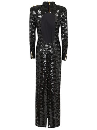 Ls High Nck Open Back Sequins Long Dress - Balmain - Modalova