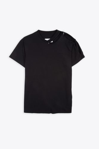 T-shirt Black cotton t-shirt with open shoulder - MM6 Maison Margiela - Modalova