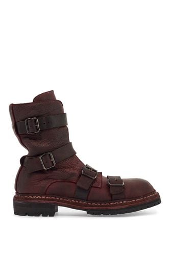 Dark Red Horse Leather Boots With Adjustable Straps - Guidi - Modalova