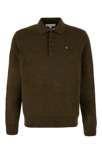 Military Green Wool Polo Shirt - Maison Kitsuné - Modalova